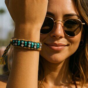 Spirit Guide Turquoise Braided Bracelet, Boho Crystal Energy, 6 Inch